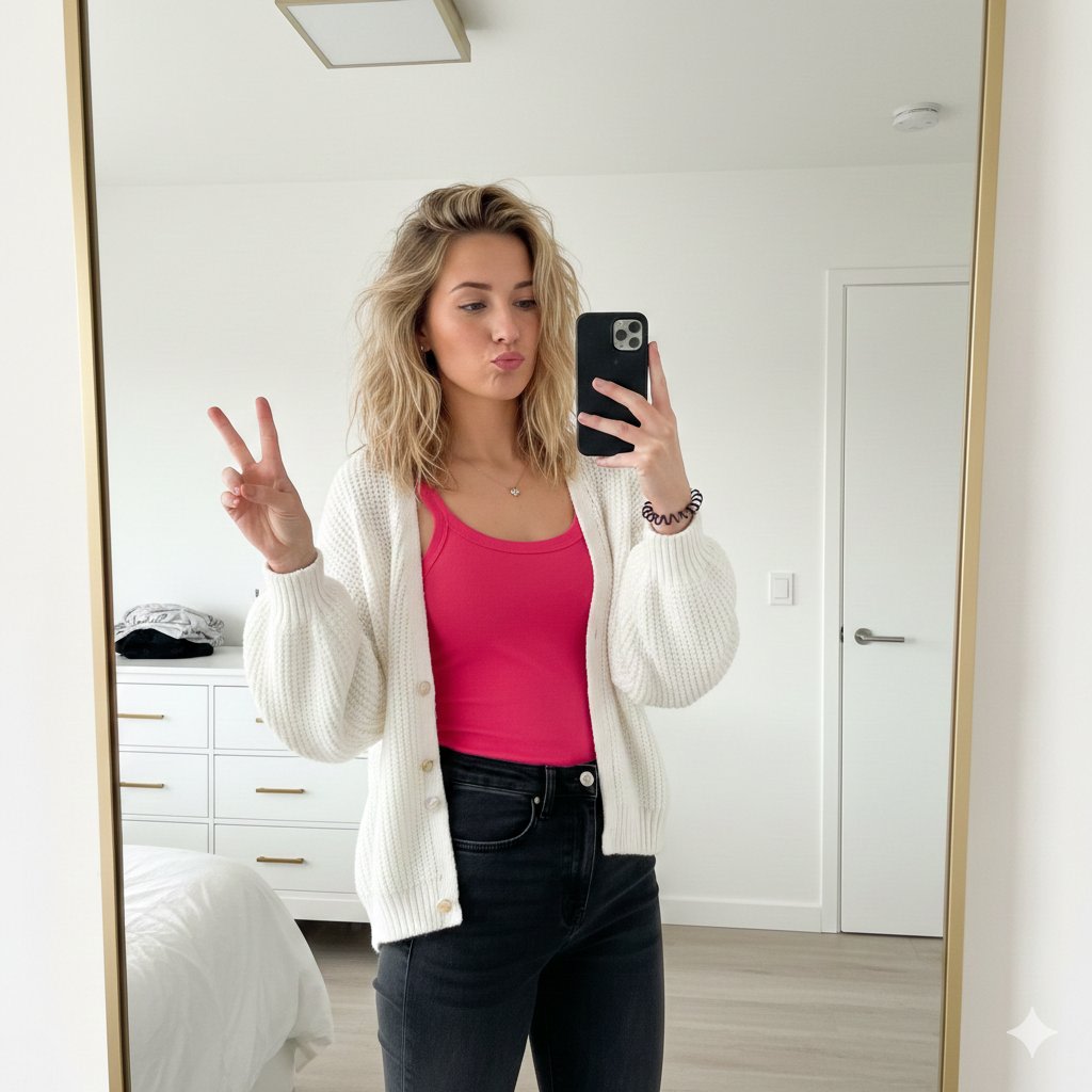 Detailed JSON prompt for a mirror selfie image generation AI image template preview