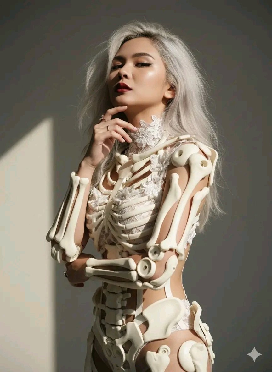 Avant-Garde Sculptural Portrait with Skeletal Elements AI image template preview