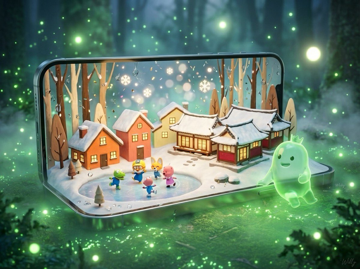 3D Pororo Winter Village Breaking the Fourth Wall AI image template preview