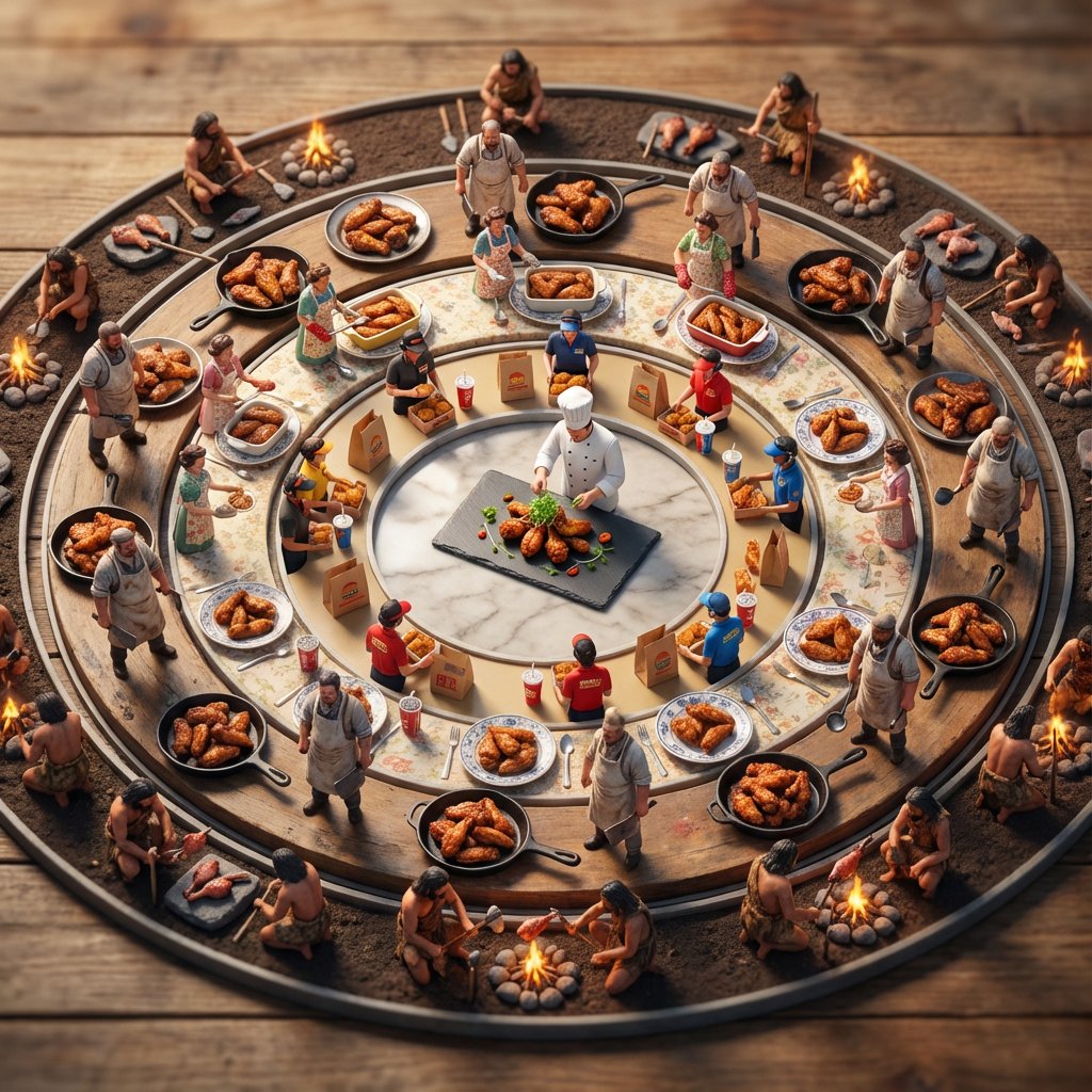 Food History Diorama in Mandala Format (Spicy Chicken Wings) AI image template preview