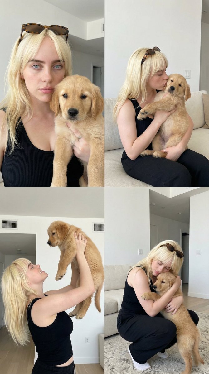 2x2 Collage of Woman with Golden Retriever Puppy AI image template preview