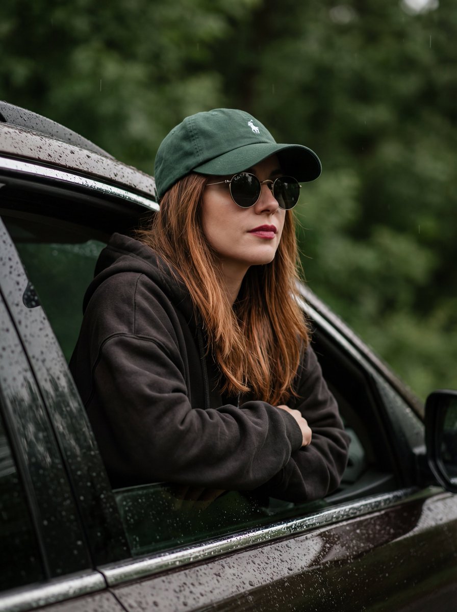 Cinematic Rainy Day Car Window Portrait Prompt AI image template preview