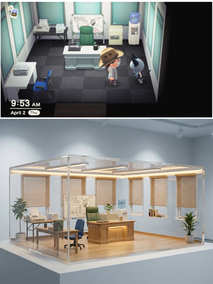 Realistic Interior to Transparent Miniature Diorama Prompt example 2