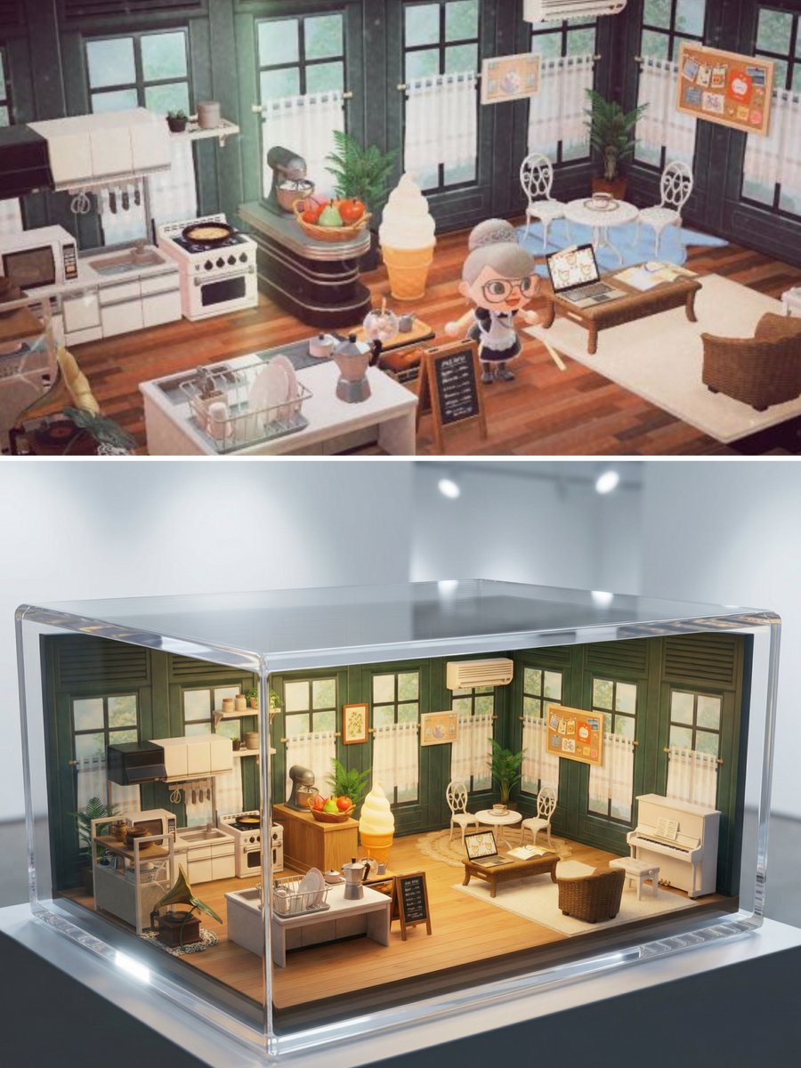 Realistic Interior to Transparent Miniature Diorama Prompt example 4