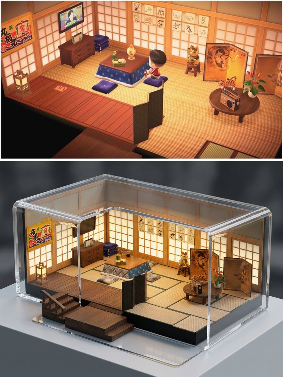 Realistic Interior to Transparent Miniature Diorama Prompt example 3