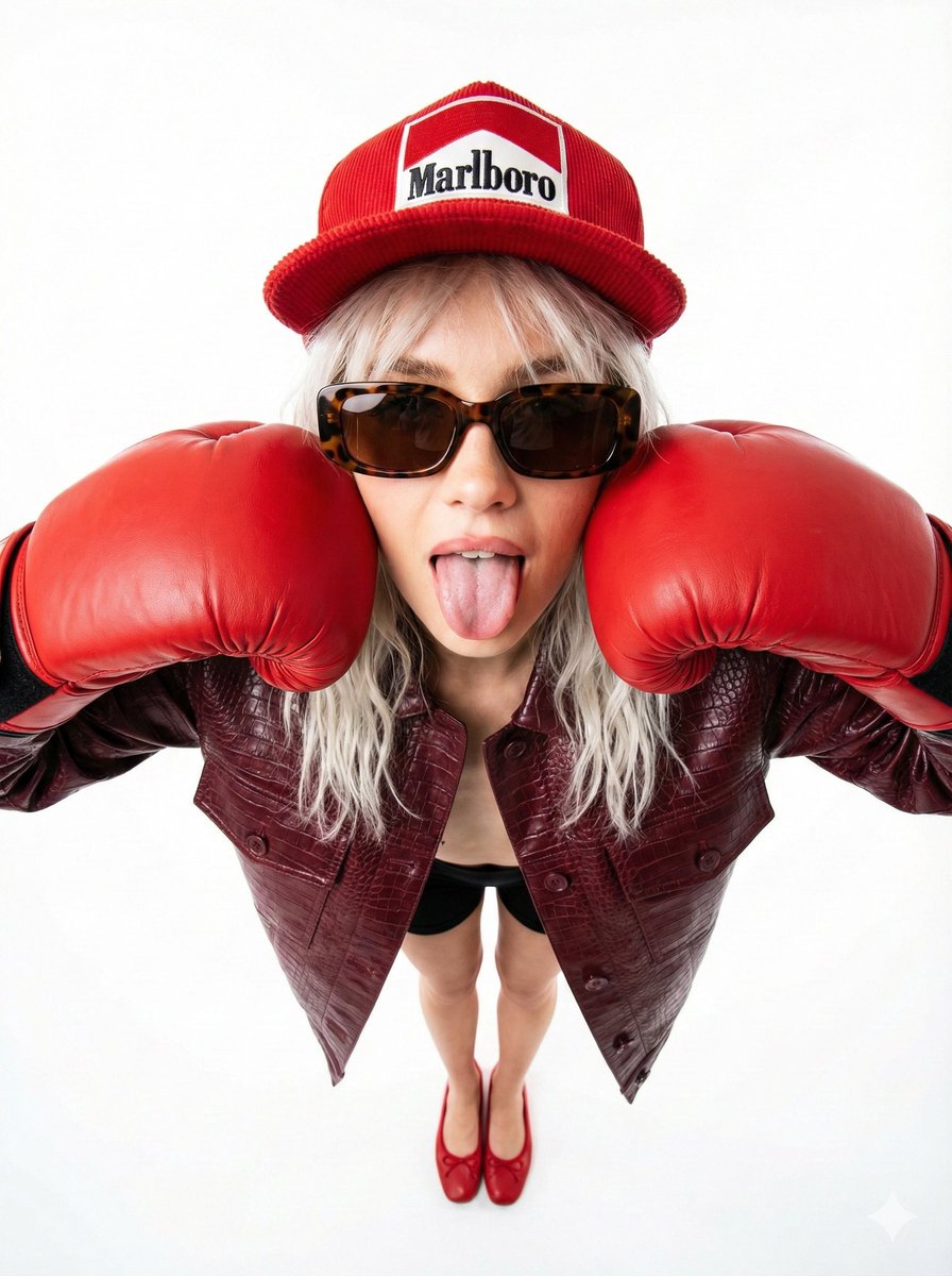 90s Fashion Editorial: Boxing Pose AI image template preview