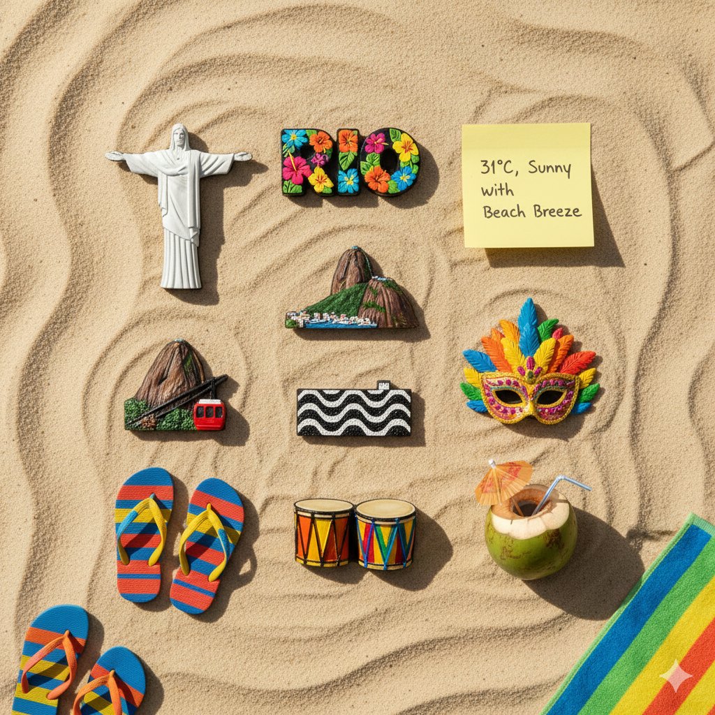 Knolling Flatlay of City Landmark Magnets AI image template preview