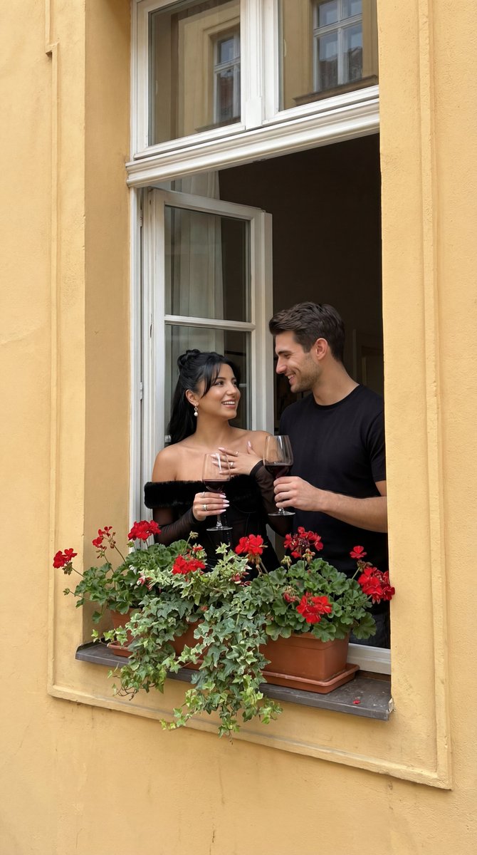 Photorealistic Architectural Edit: Couple in Window AI image template preview