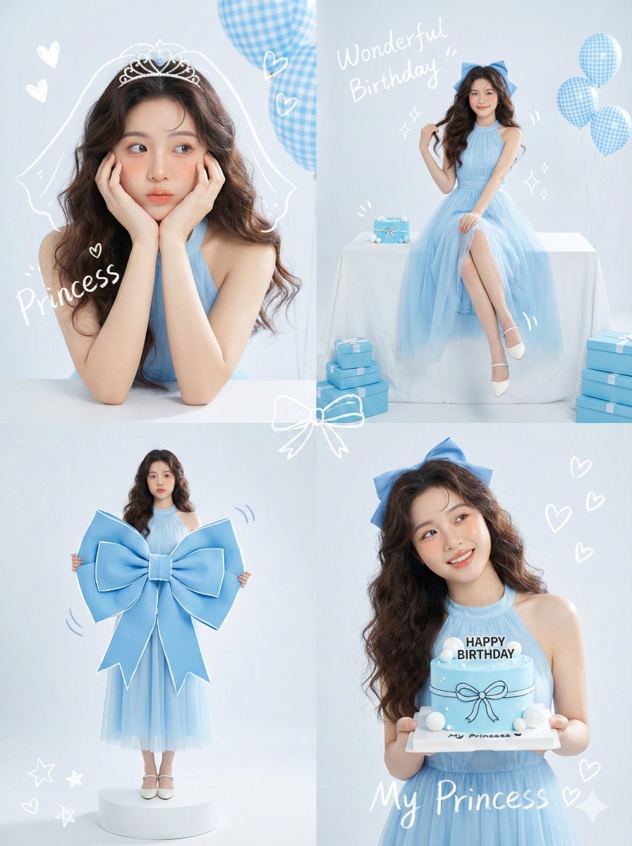 Korean Idol Birthday Collage with Doodles AI image template preview