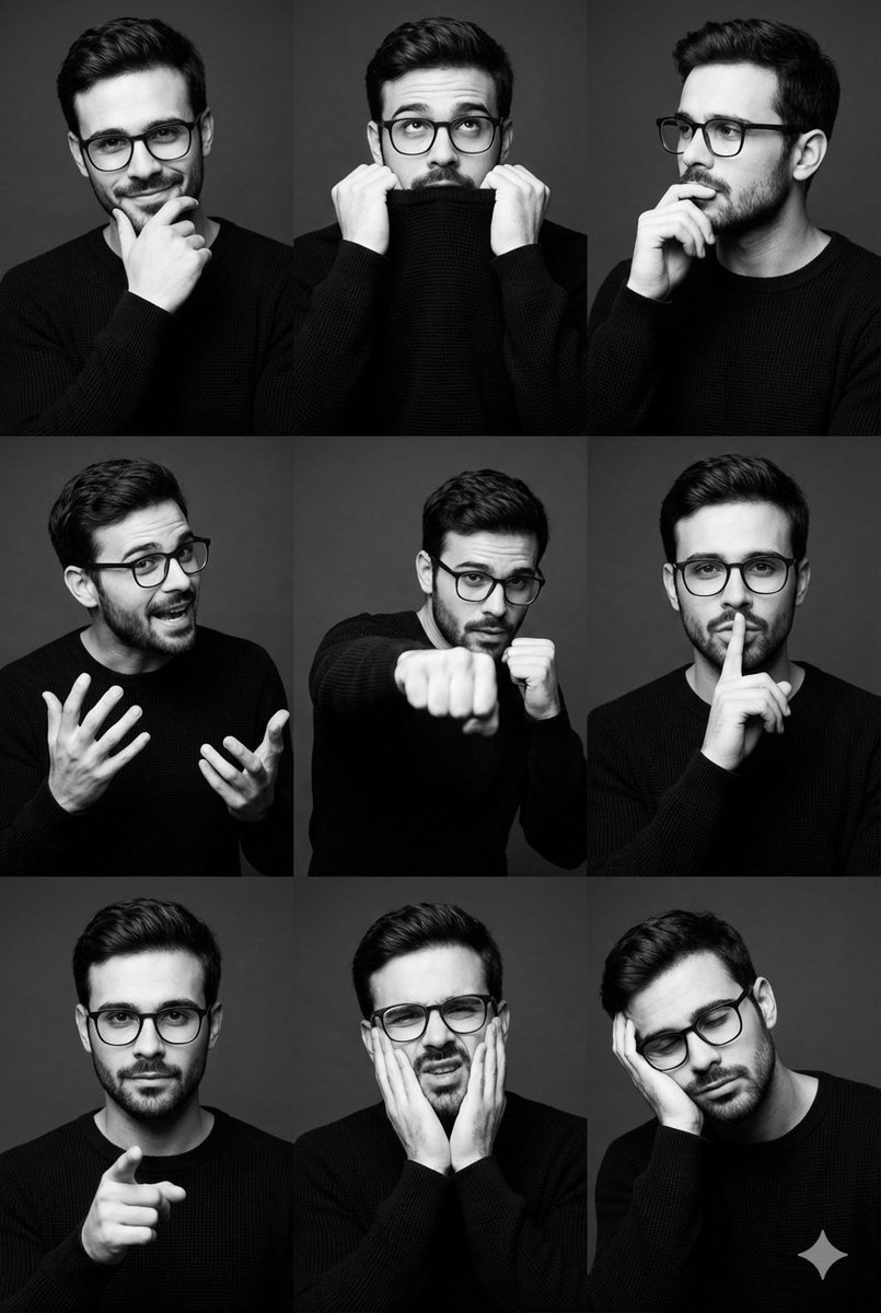 Black and White Male Editorial Portrait Collage JSON Prompt AI image template preview