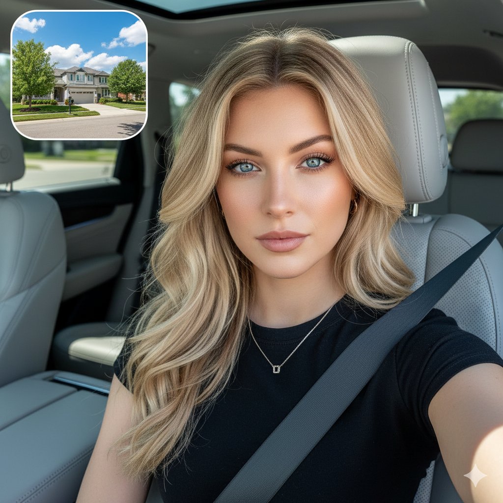 Cinematic SUV Selfie Portrait with Lifestyle Inset AI image template preview