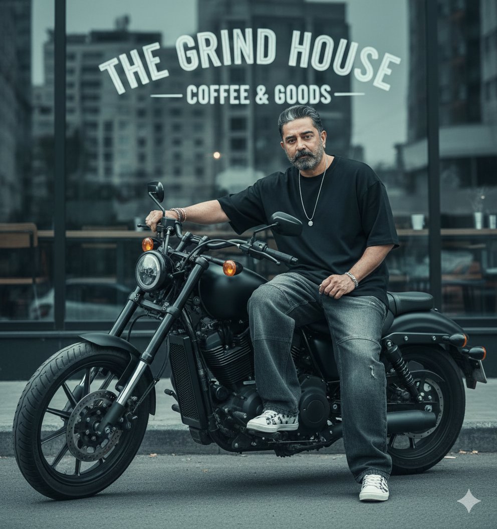 Cinematic Biker Street Style Portrait AI image template preview