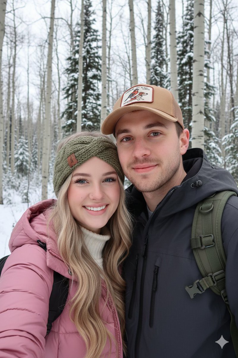 Winter Hiking Couple Selfie JSON Prompt AI image template preview