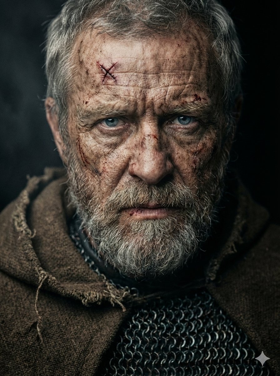 Battle-Hardened Medieval Warrior Cinematic Portrait AI image template preview