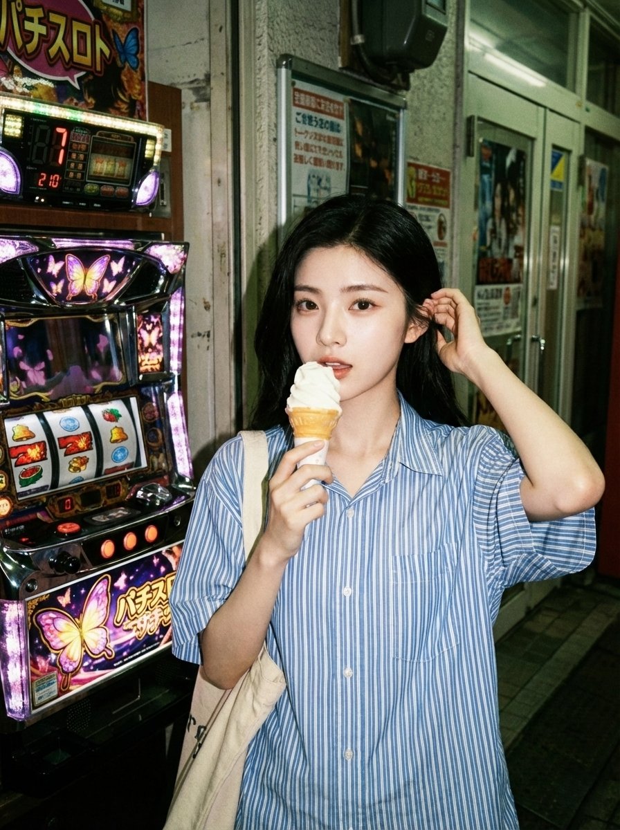 Candid Film Photo in Urban Arcade Prompt AI image template preview