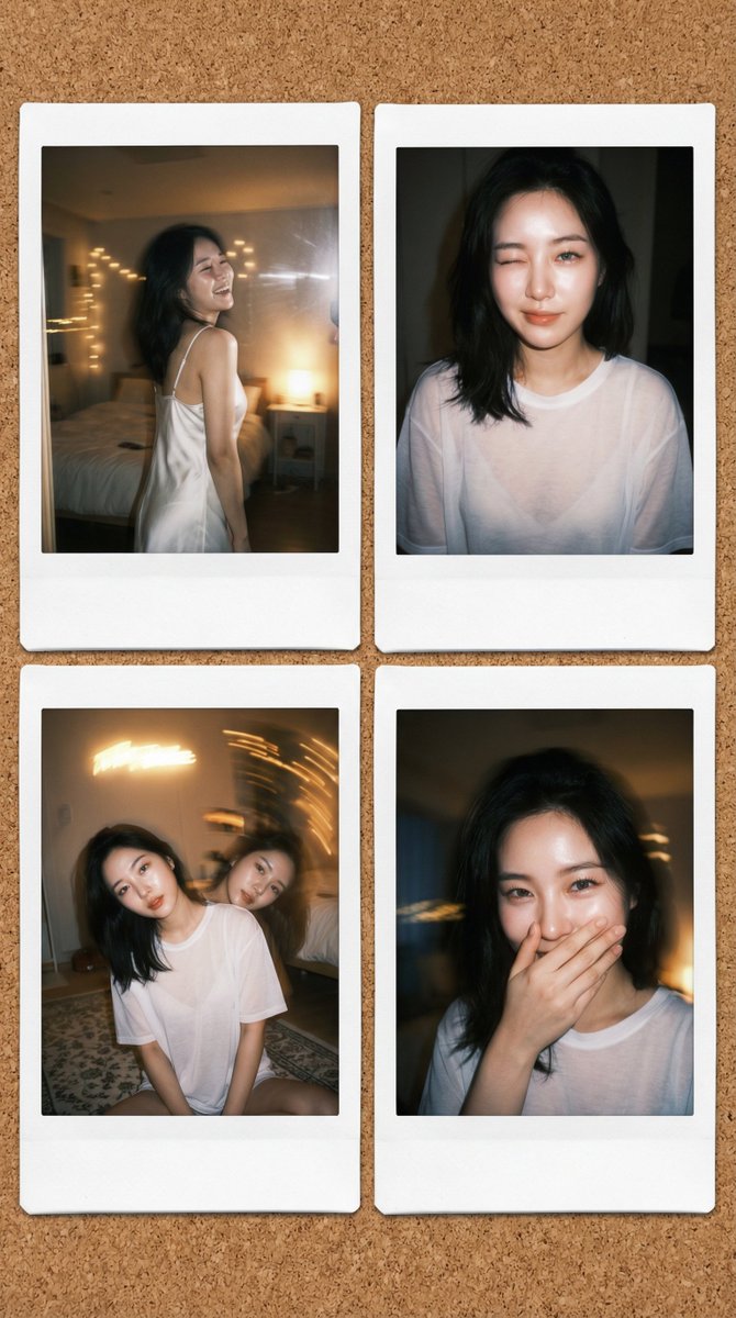 Vintage Film Korean Idol Mirror Selfie Collage AI image template preview