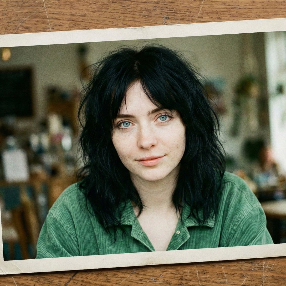 Nostalgic Film Print Portrait on Wooden Table AI image template preview