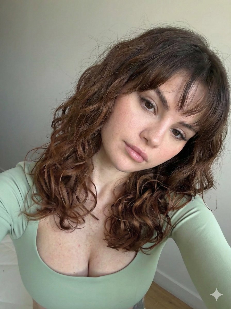 Ultra Photorealistic Selfie with Auburn Hair and Freckles AI image template preview