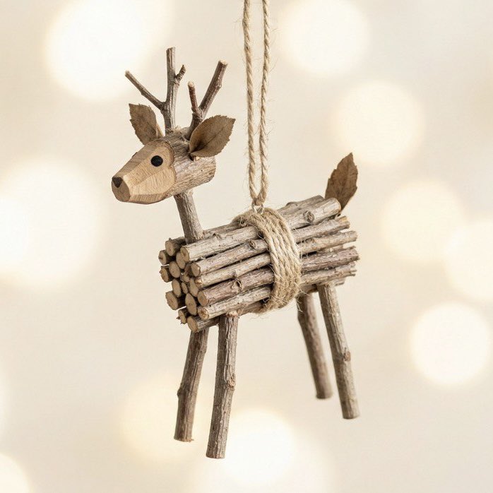 Rustic Twig Reindeer Christmas Ornament AI image template preview