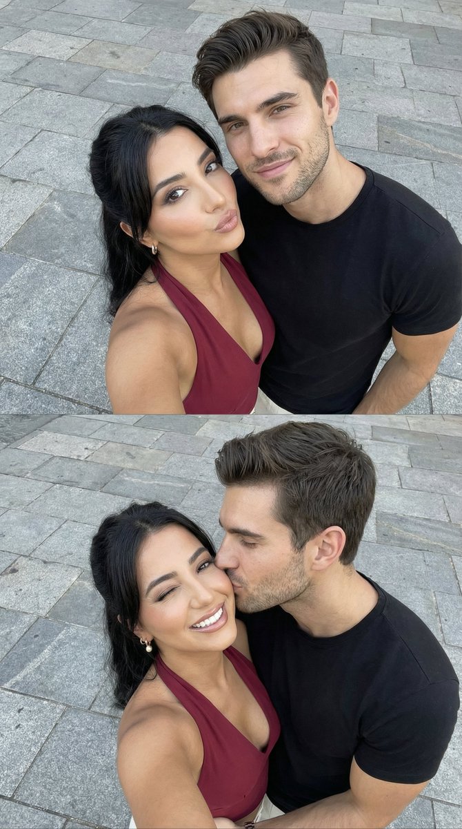 Photorealistic Couple Selfie Grid with Identity Lock AI image template preview