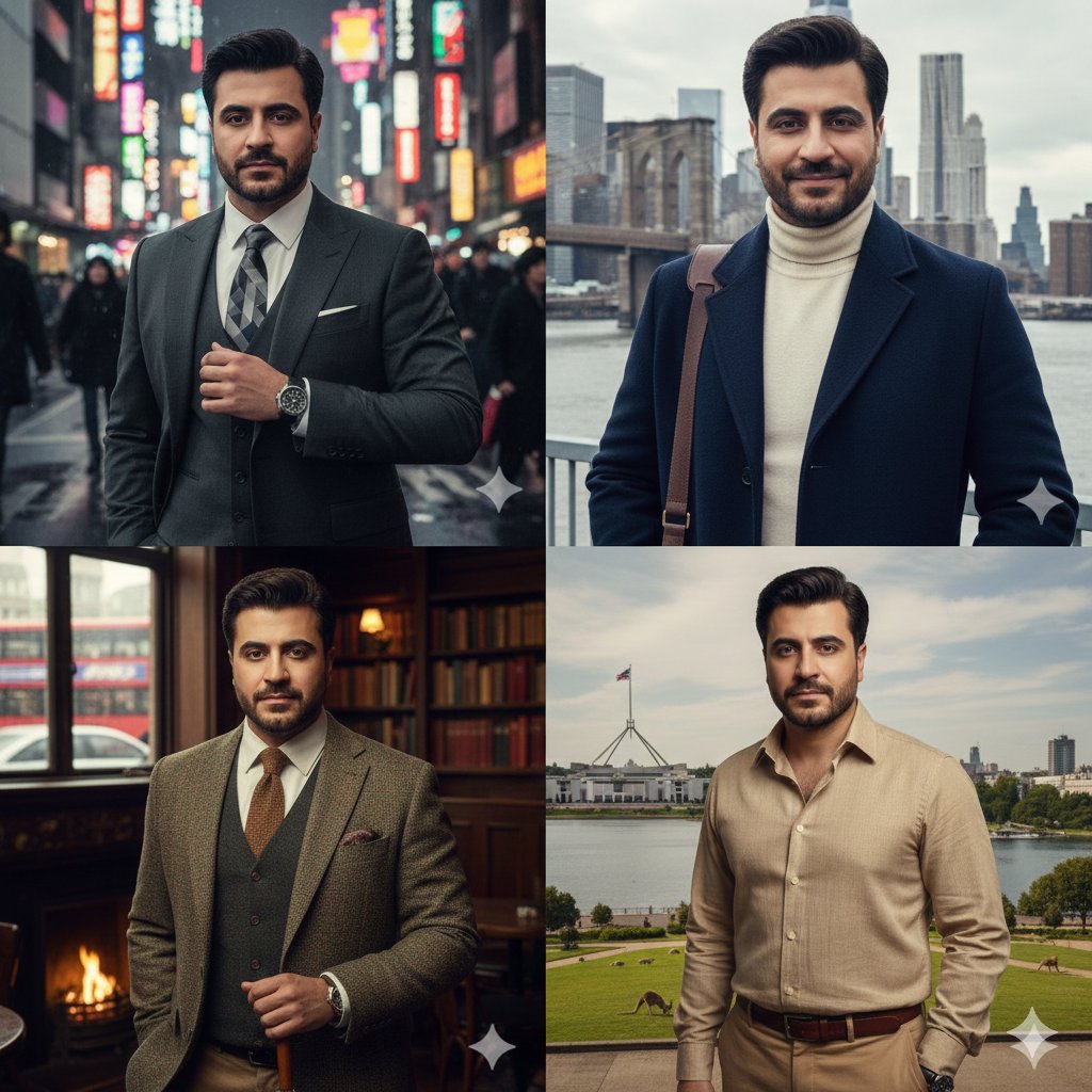 Four-Panel City Collage with Face Consistency AI image template preview