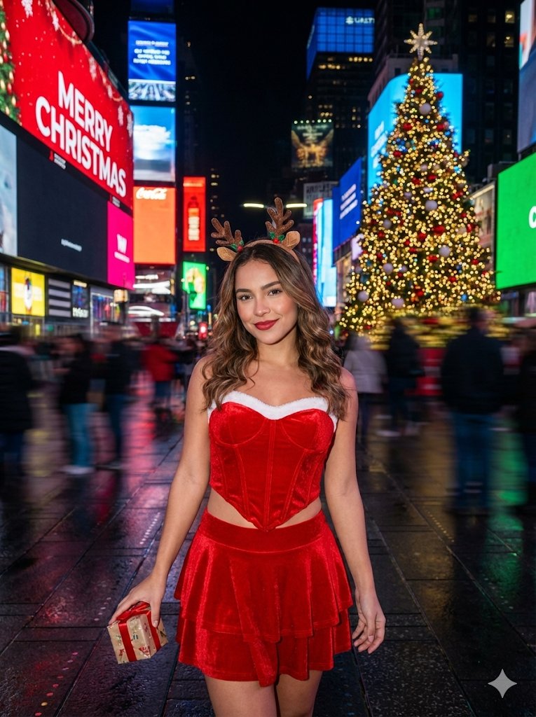 Times Square Christmas Flash Portrait Prompt AI image template preview