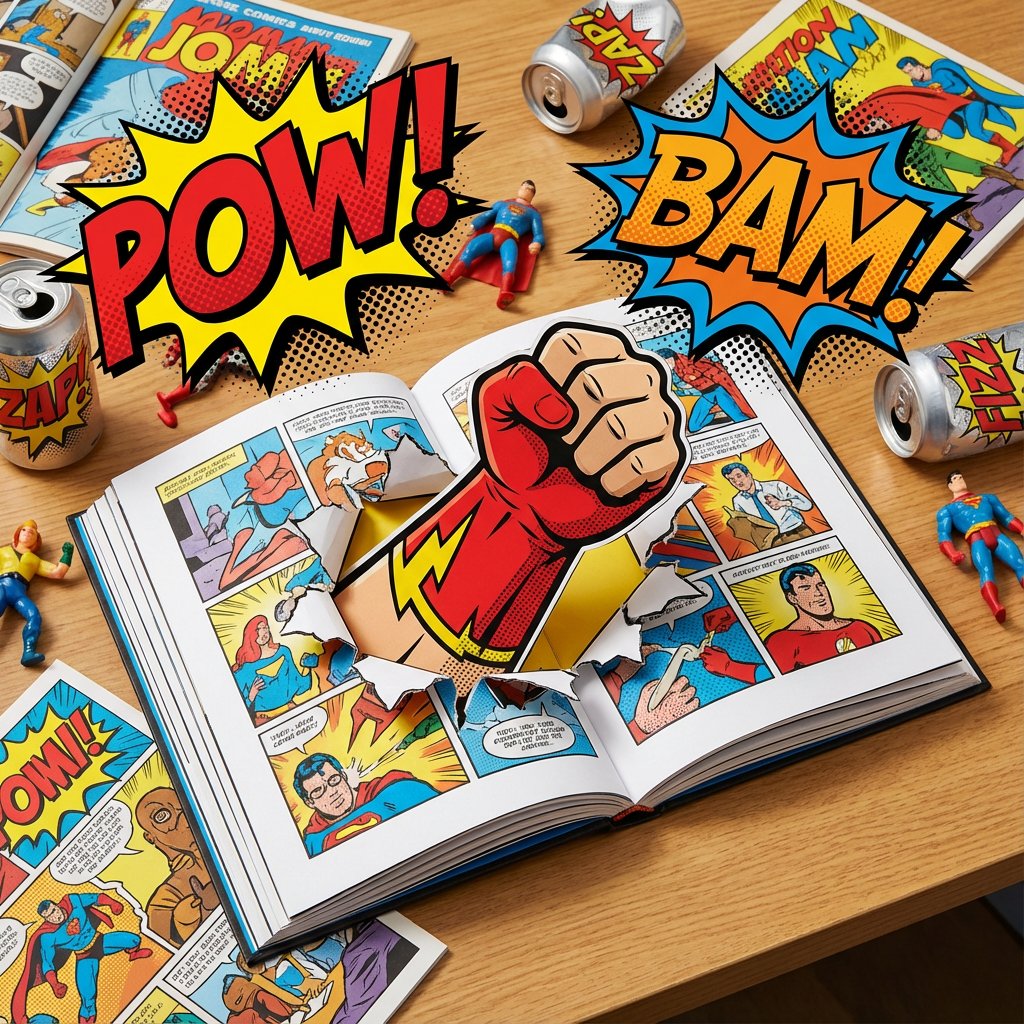 Superhero Comic Book Pop Art Diorama Prompt AI image template preview