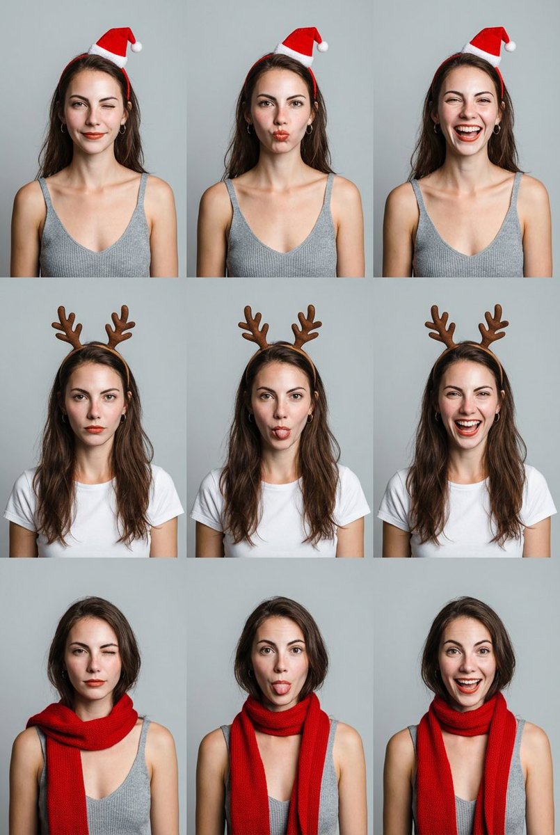 9-Grid Minimalist Christmas Portrait Prompt AI image template preview