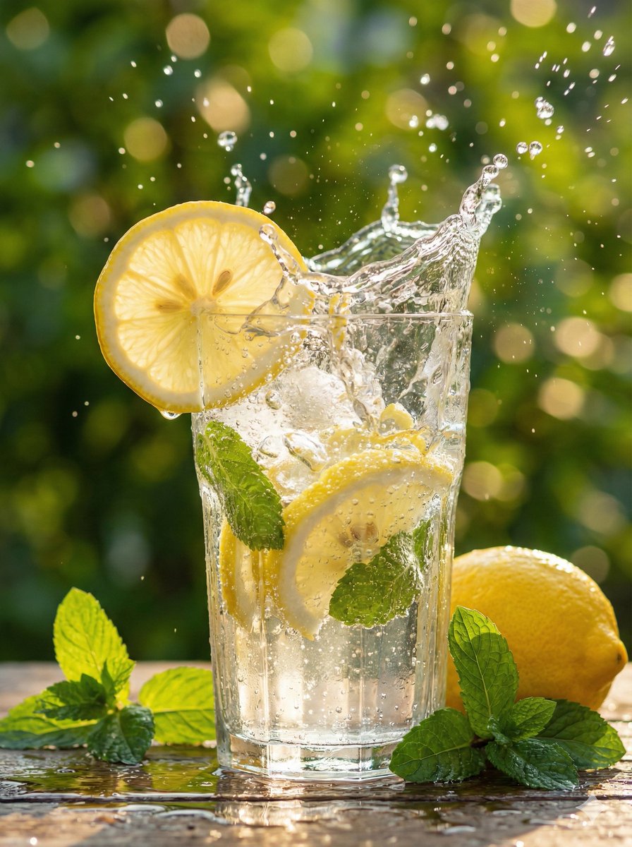 Hyper-Realistic Lemon Mint Drink Macro Photography Prompt AI image template preview