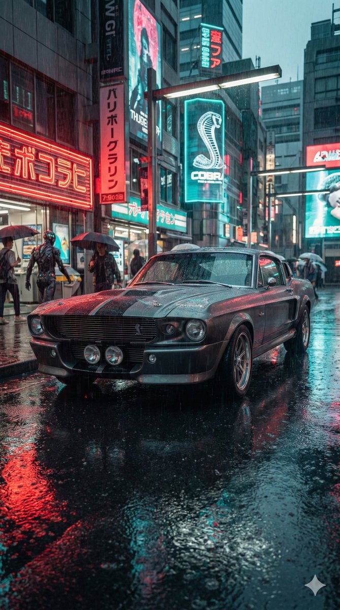 Cyberpunk Muscle Car Cinematic Prompt AI image template preview
