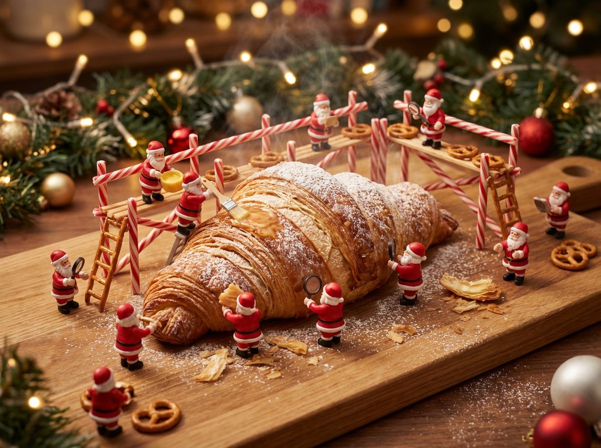Christmas Miniature Food Diorama Prompt (Croissant Workshop) AI image template preview