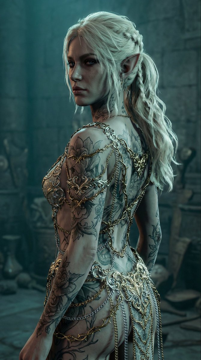 Elven Woman with Ornate Chain Dress AI image template preview