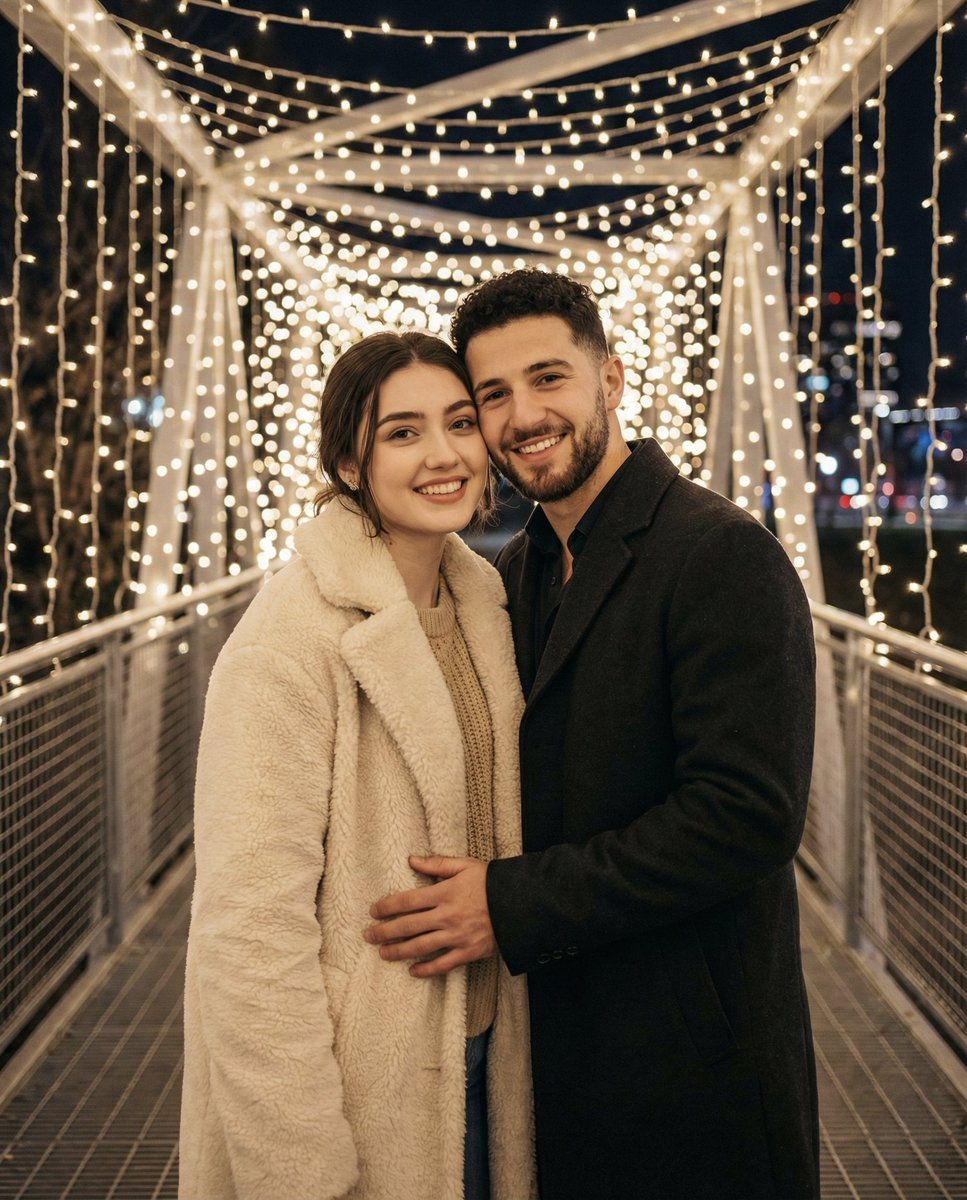 Romantic Winter Couple Portrait with Identity Lock AI image template preview