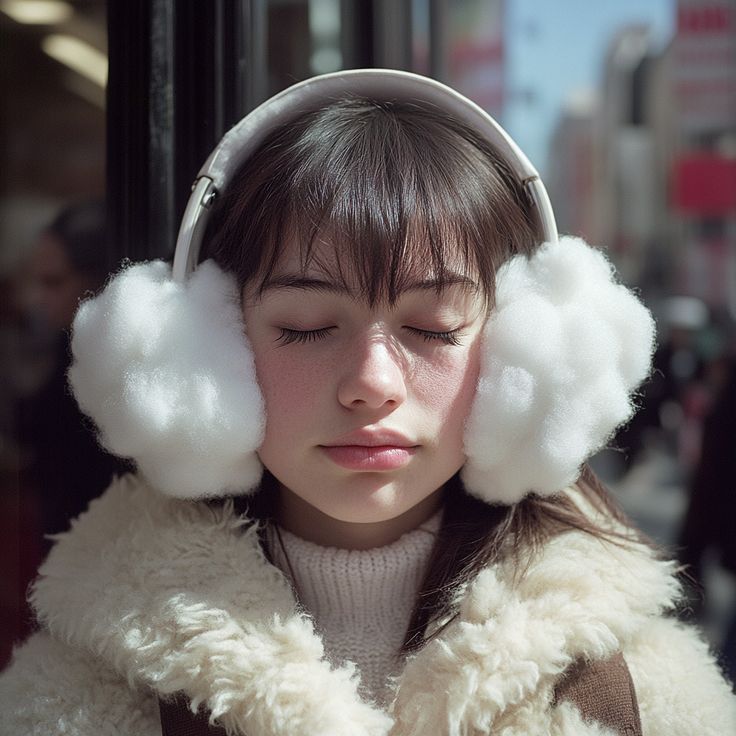 Dreamy Winter Portrait with Teddy Coat and Earmuffs AI image template preview