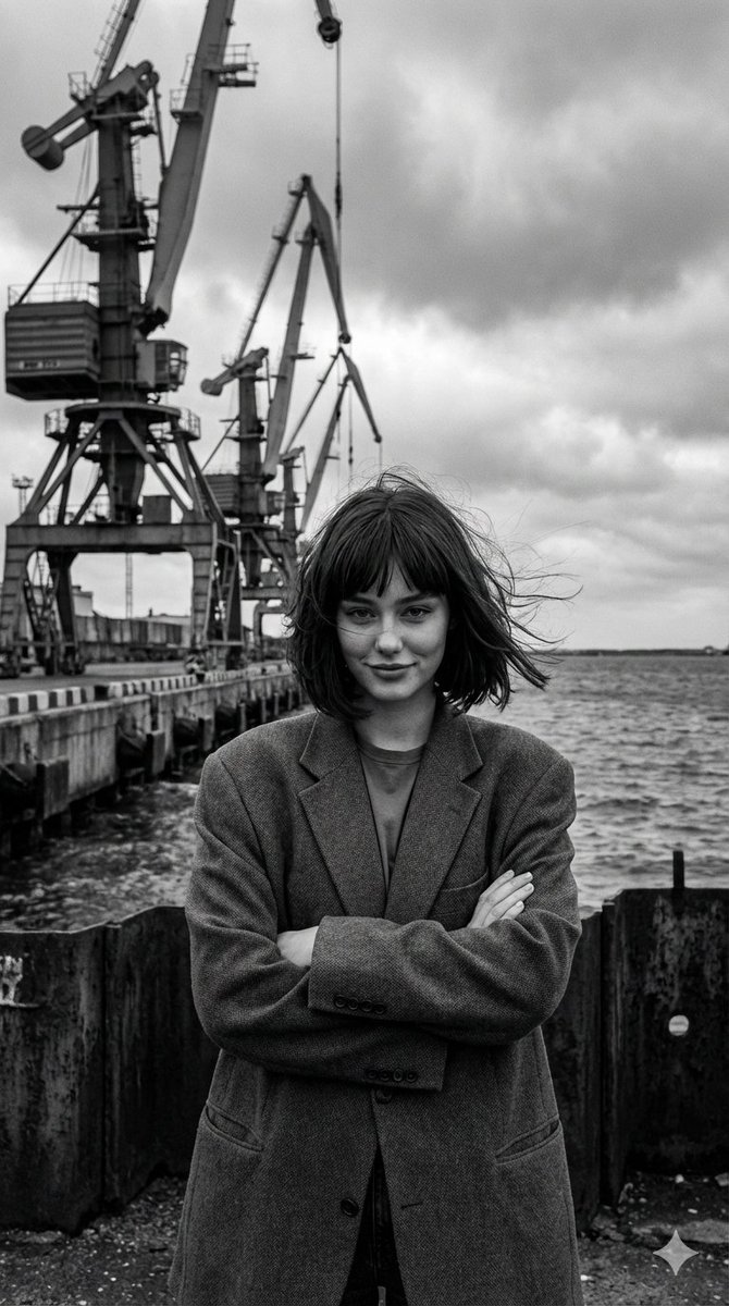 Black and White Industrial Fashion Portrait AI image template preview