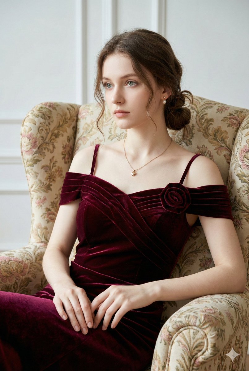 Photorealistic Velvet Dress Portrait AI image template preview