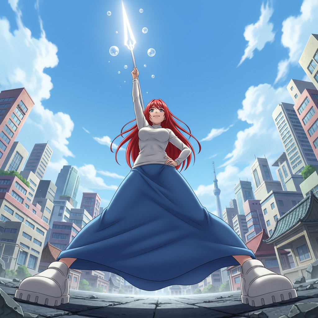 Nano Banana Prompt for Heroic Low-Angle Pose with Beam Weapon example 2