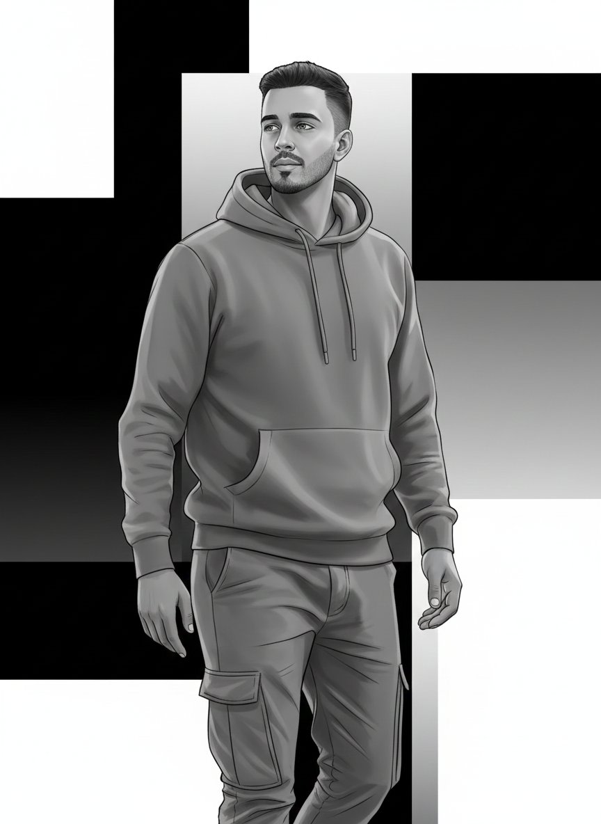 High-Fashion Monochrome Vector Illustration Prompt AI image template preview