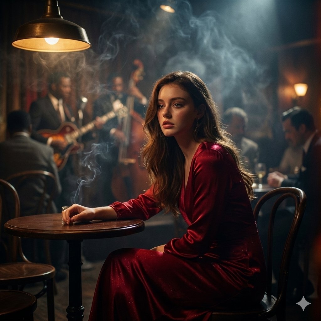 Moody Cinematic Jazz Club Portrait AI image template preview