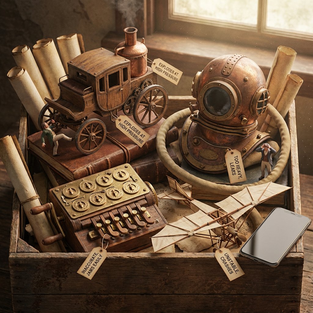 Historical Archivist Prompt for Flawed Inventions AI image template preview