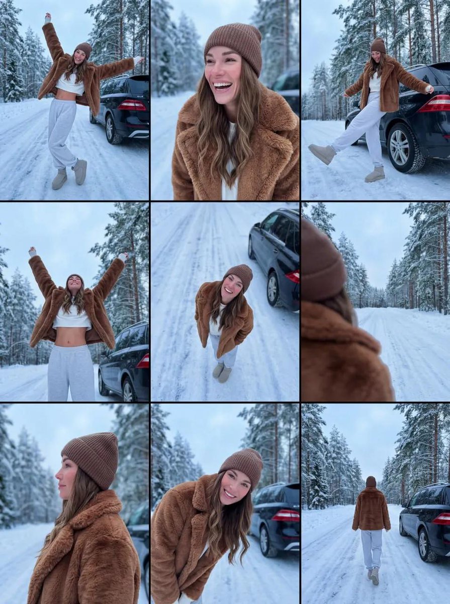 Lifestyle Collage of Woman in Winter Forest AI image template preview