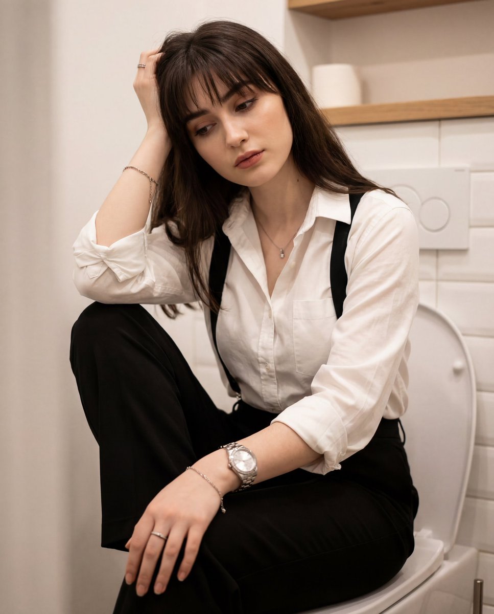 Introspective Portrait in a Bathroom with Identity Lock AI image template preview