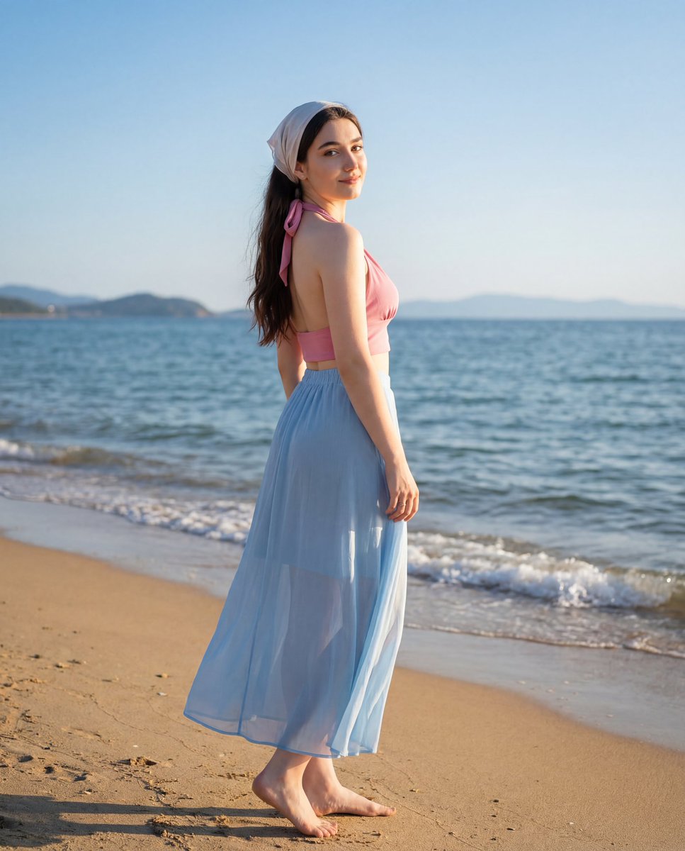 Photorealistic Beach Portrait with Identity Lock AI image template preview