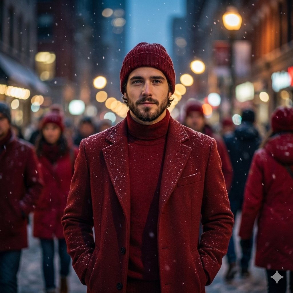 Cinematic Fashion Editorial Portrait in Winter Night AI image template preview
