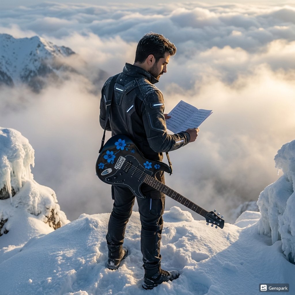 Future Fit Guitarist Above the Clouds AI image template preview