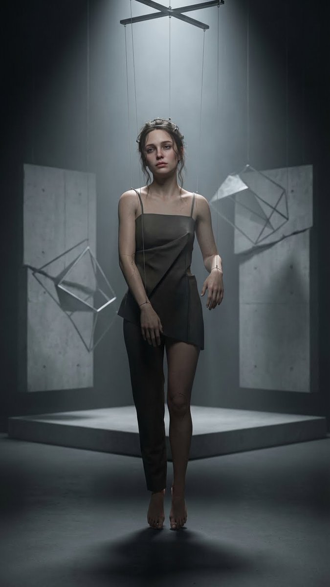 Hyper-Realistic Marionette in Post-Modern Gallery AI image template preview