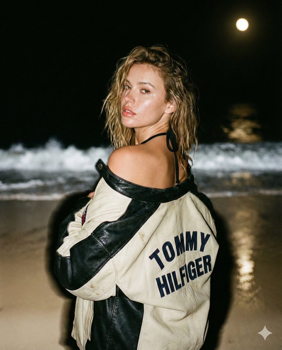 Candid Celebrity Flash Photo on a Night Beach AI image template preview