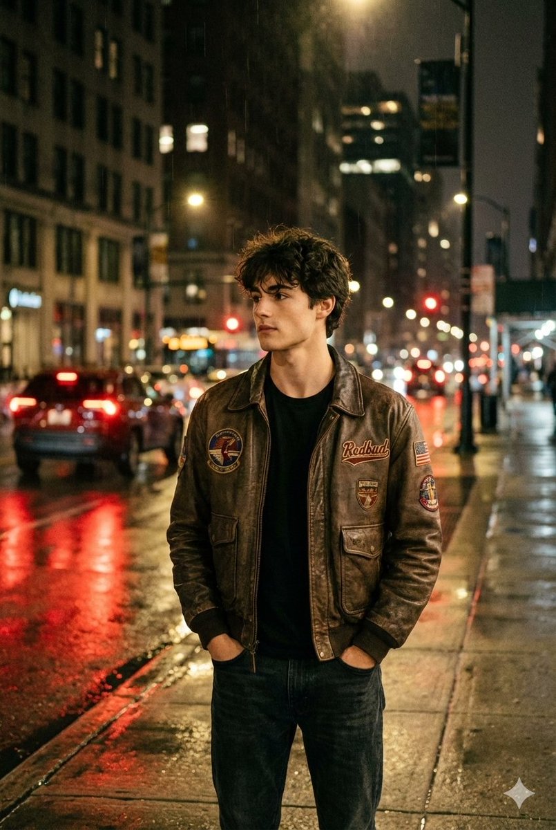 Nighttime Street Portrait with Wet Pavement AI image template preview