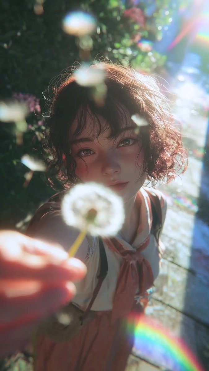 Dreamy Semi-Realistic Anime Portrait of a Girl with a Dandelion AI image template preview