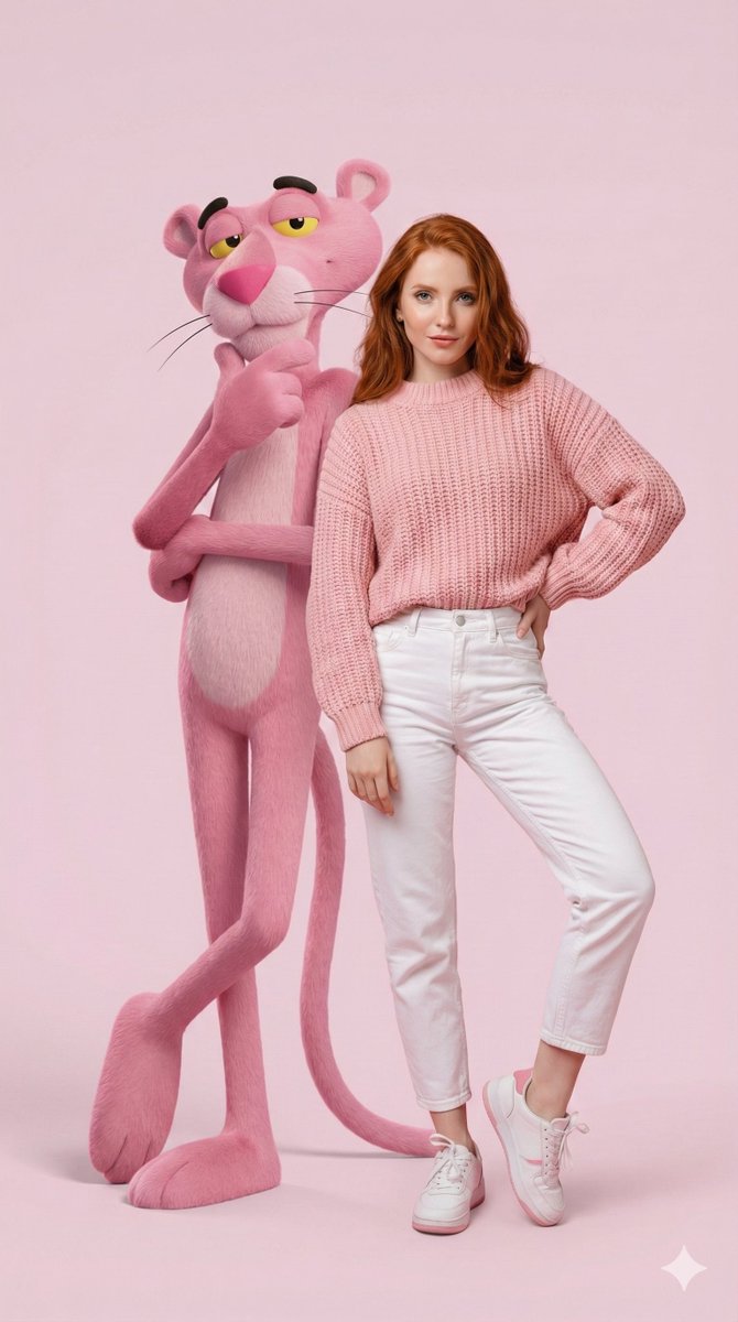 Hyper-Realistic Portrait with Giant Pink Panther AI image template preview